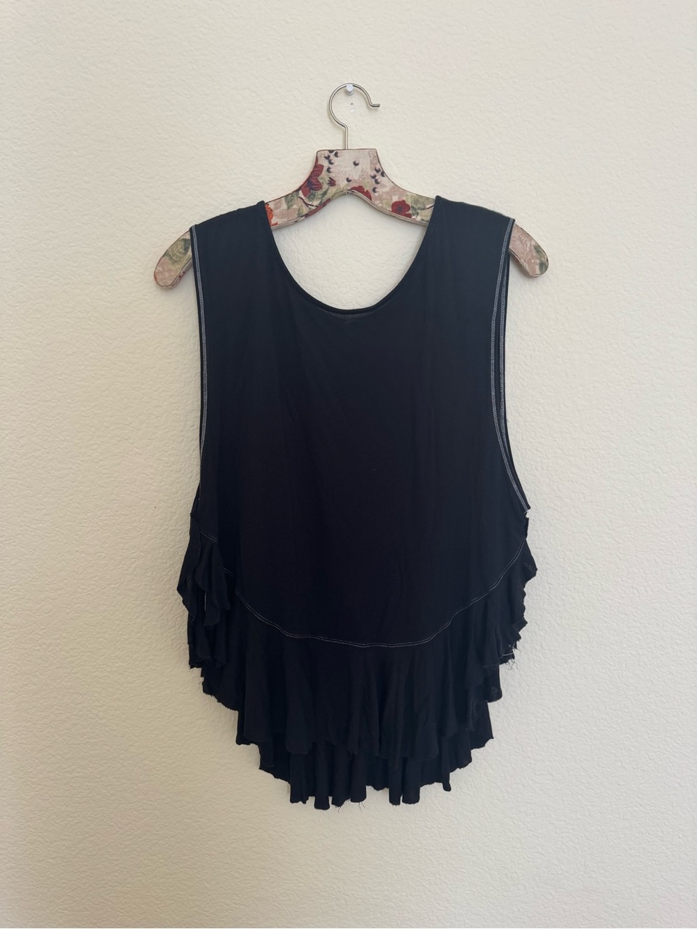 We The Free Black Ruffle Hem Tank Top